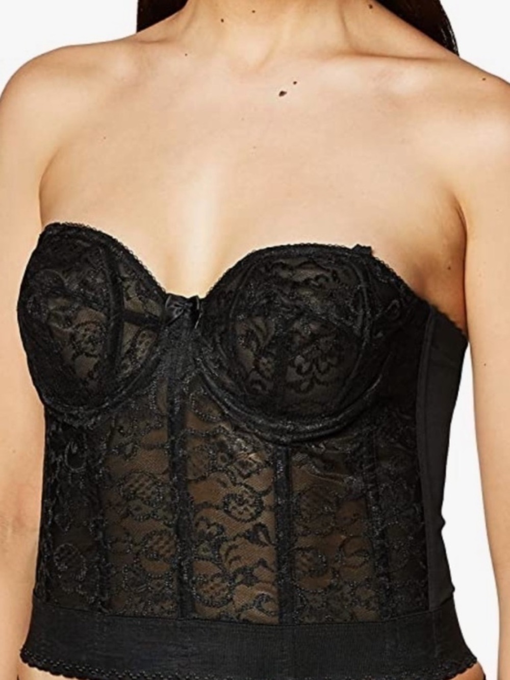 Goddess Black Lace Strapless Bustier Bra 48C